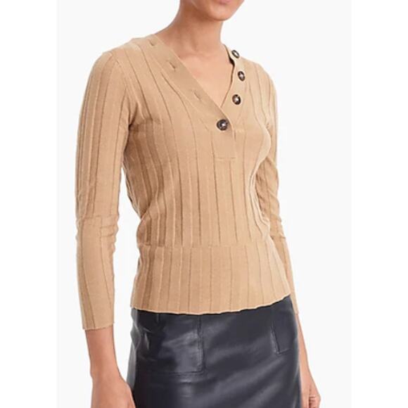 NWT J. Crew 365 Ribbed V-Neck Sweater with Buttons Size Large - Picture 1 of 9